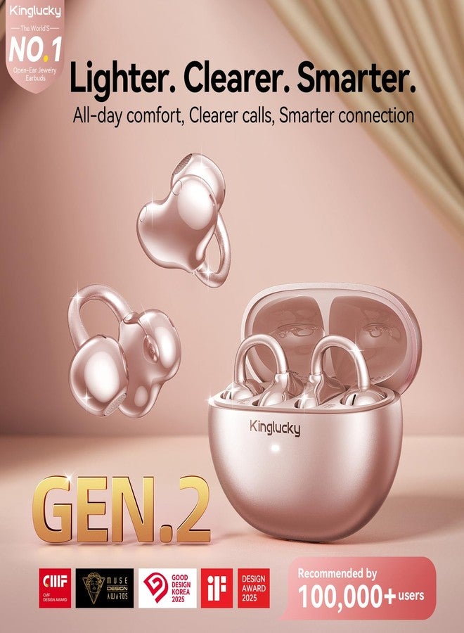 Kinglucky Upgraded Clip-On Earbuds Comfortable fit & Crystal-Clear Sound, 50H Playtime Open Ear Buds Bluetooth 6.0 Wireless Headphones for Women & Kids Ideal for Small Ears,Sports,Glasses Rose Gold - Image 2