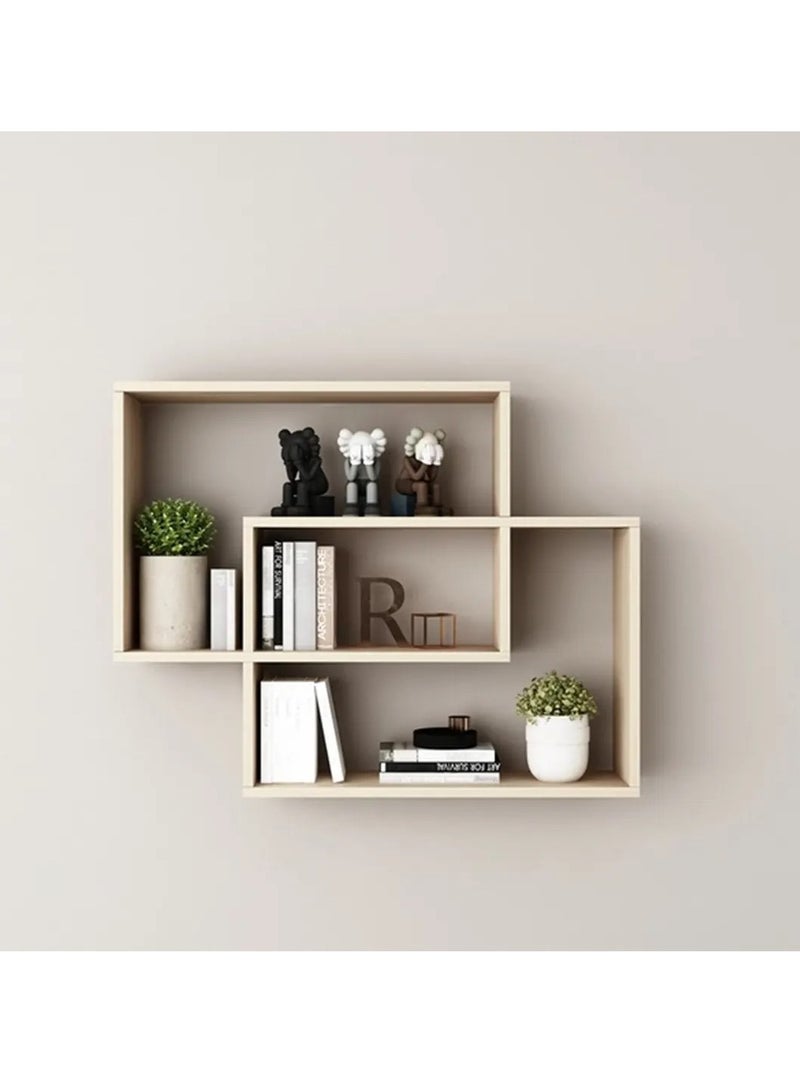 XiuWoo Extra Large Unique Wood Wall Mounted Floating Shelves, 2 Square Interlocking Decorative Wall Shelf Geometric Box Shelves, Hanging Shelf Storage Rack, Home Display Rack for Home, Office, Bathroom  - Image 3