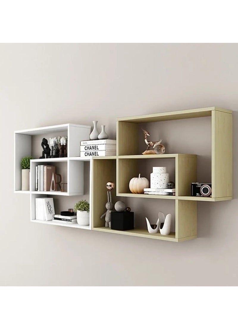 XiuWoo Extra Large Unique Wood Wall Mounted Floating Shelves, 2 Square Interlocking Decorative Wall Shelf Geometric Box Shelves, Hanging Shelf Storage Rack, Home Display Rack for Home, Office, Bathroom  - Image 4