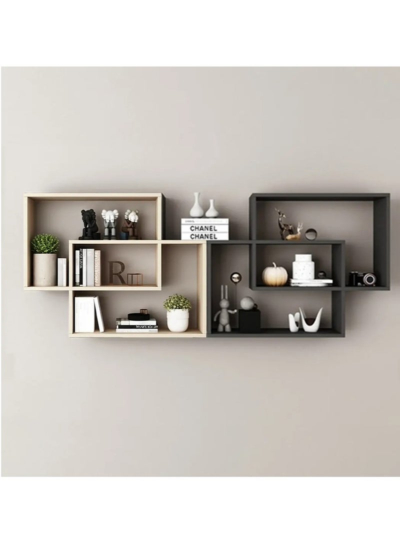 XiuWoo Extra Large Unique Wood Wall Mounted Floating Shelves, 2 Square Interlocking Decorative Wall Shelf Geometric Box Shelves, Hanging Shelf Storage Rack, Home Display Rack for Home, Office, Bathroom  - Image 5