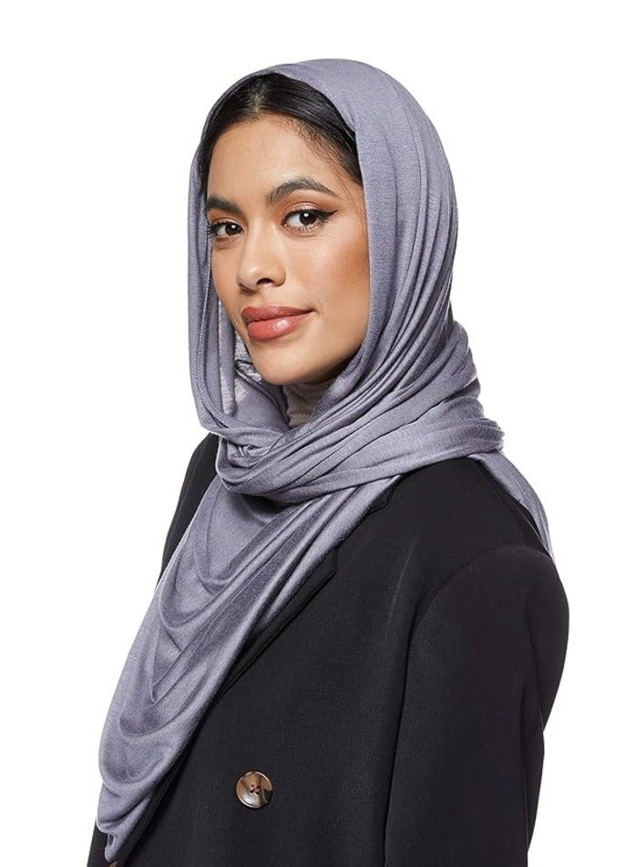 Jersey Stretch Shailah Hijab – Soft Muslim Islamic Arab Scarf, Headscarf Abaya Shawl, Color: Dark Grey - Image 1