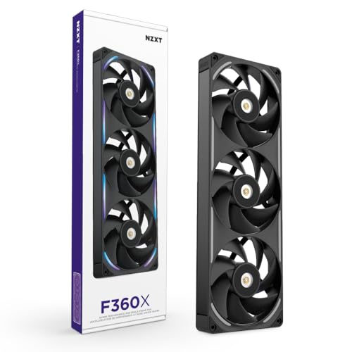 NZXT F360X Performance SingleFrame Fan 3X 120mm PWM RGB PC Case Fans Max Airflow Static Pressure Low Noise LCP Frame Blades Magnetic Fluid Dynamic Bearing 30mm Thick Black - Image 1