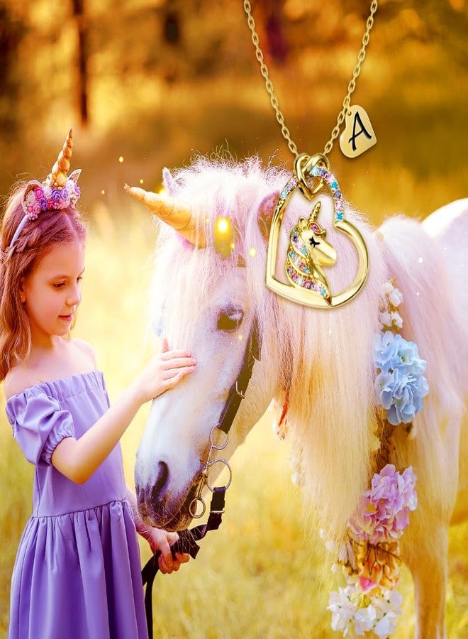 PYXC Valentines Day Gifts - Unicorn Necklace Gifts for Girls, Gold CZ Heart Unicorn Jewelry Initial Girls Birthday Colorful Heart Necklace Birthday present, 16"+2", Copper, Cubic Zirconia - Image 2