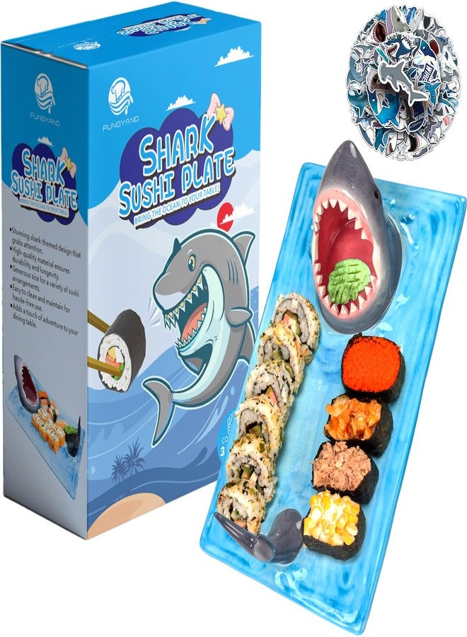 FUNGYAND Shark Sushi Plate, Hand-painted Underglaze Color Ceramics, Serving Plates for Sushi, Sashimi, Dumpling Dishwasher & Microwave Safe - Image 5