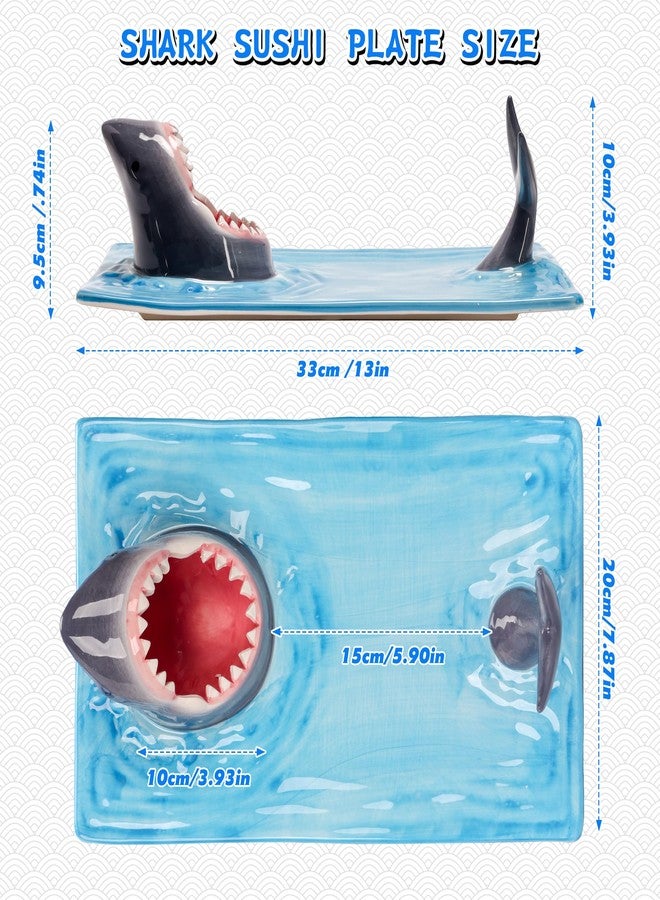 FUNGYAND Shark Sushi Plate, Hand-painted Underglaze Color Ceramics, Serving Plates for Sushi, Sashimi, Dumpling Dishwasher & Microwave Safe - Image 2