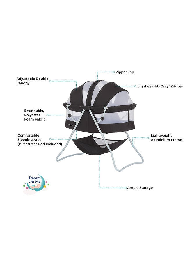 Dream On Me مهد أطفال محمول 3 في 1 من كارلي مع مرتبة وشبكة - أسود - Image 3