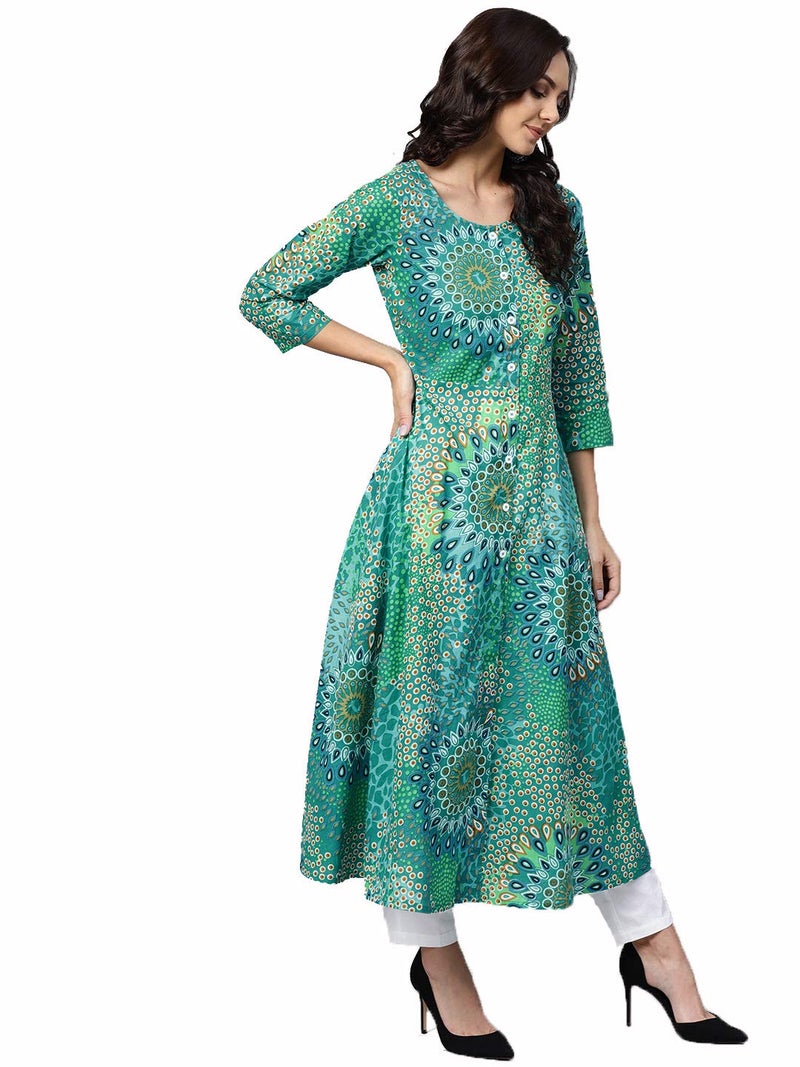 jompers كورتا جومبرز النسائية القطنية المطبوعة على شكل A بأكمام 3/4 - Image 3