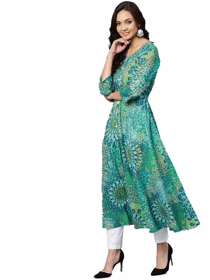 jompers كورتا جومبرز النسائية القطنية المطبوعة على شكل A بأكمام 3/4 - Image 4