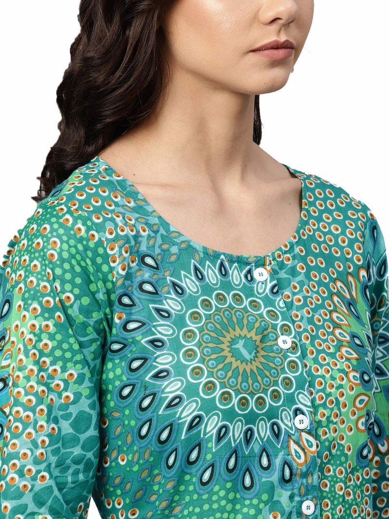 jompers كورتا جومبرز النسائية القطنية المطبوعة على شكل A بأكمام 3/4 - Image 5