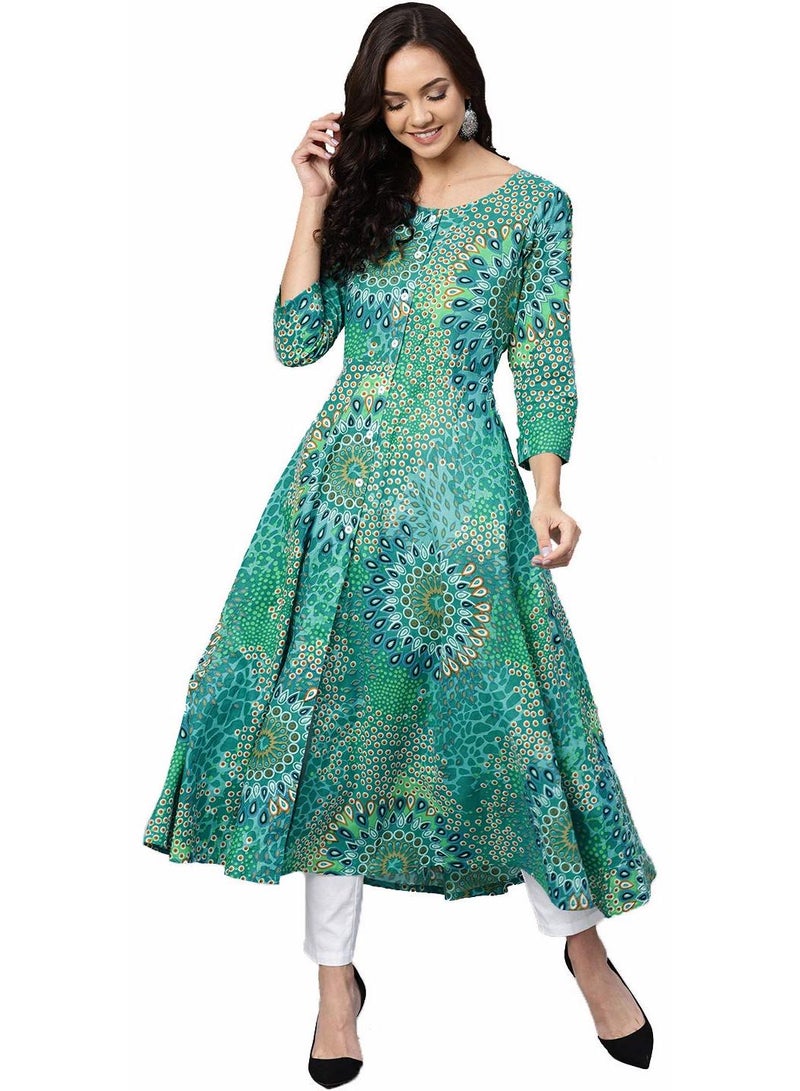 jompers كورتا جومبرز النسائية القطنية المطبوعة على شكل A بأكمام 3/4 - Image 1