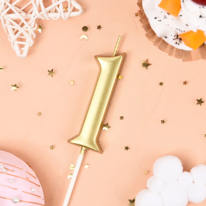 PHD CAKE 2.76 Inch Elegant Gold 1 Number Birthday Candles, Gold Number Candles, Cake Number Candles, Party Celebration - Image 2