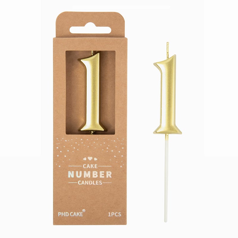 PHD CAKE 2.76 Inch Elegant Gold 1 Number Birthday Candles, Gold Number Candles, Cake Number Candles, Party Celebration - Image 1