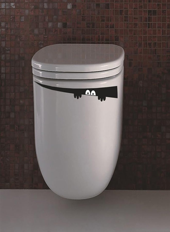 Weicoca Blalck 3D Toilet Monster Peep Art Decal -Funny Bathroom Seat Decor Removable Sticker -Cute Toilet Lid Decals - Image 2