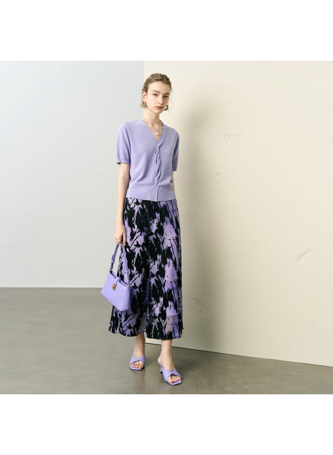 Yanyee Versatile Slimming A-line Skirt For Women  Early Spring Elegant Commuter Mid-length Skirt Purple Floral L - Image 1
