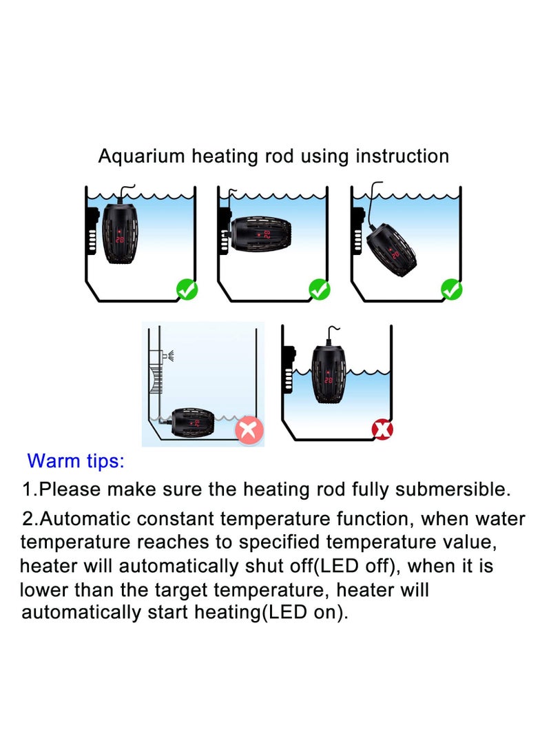 SYOSI 200W Aquarium Heater with LED Display, Submersible Fish Tank Heater, External Temperature Controller, Suitable for Betta, Frogs, Turtles, 200 W Tank Heat Rod - Image 4