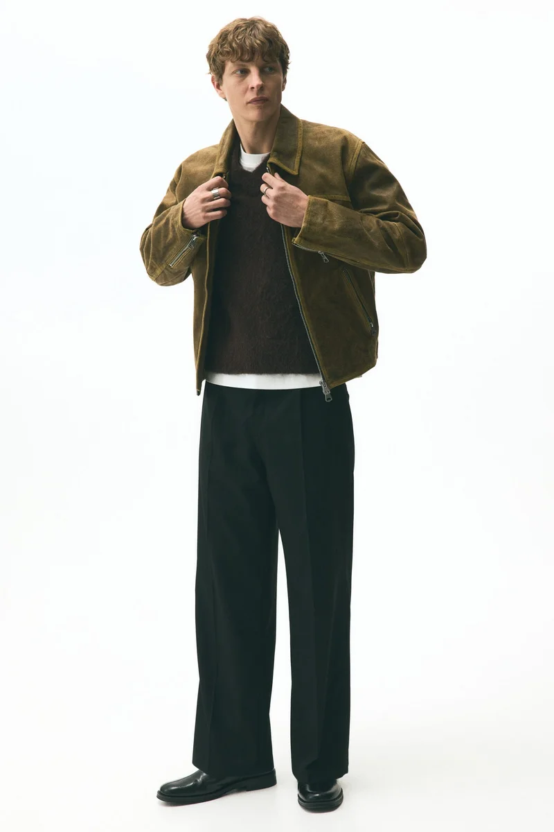 اتش اند ام جاكيت بقصة عادية من نسيج مطلي