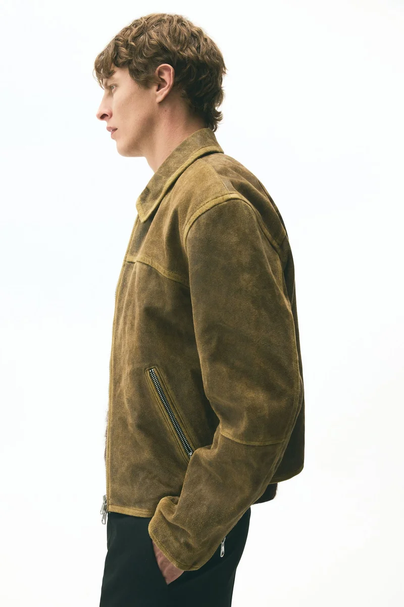 اتش اند ام جاكيت بقصة عادية من نسيج مطلي