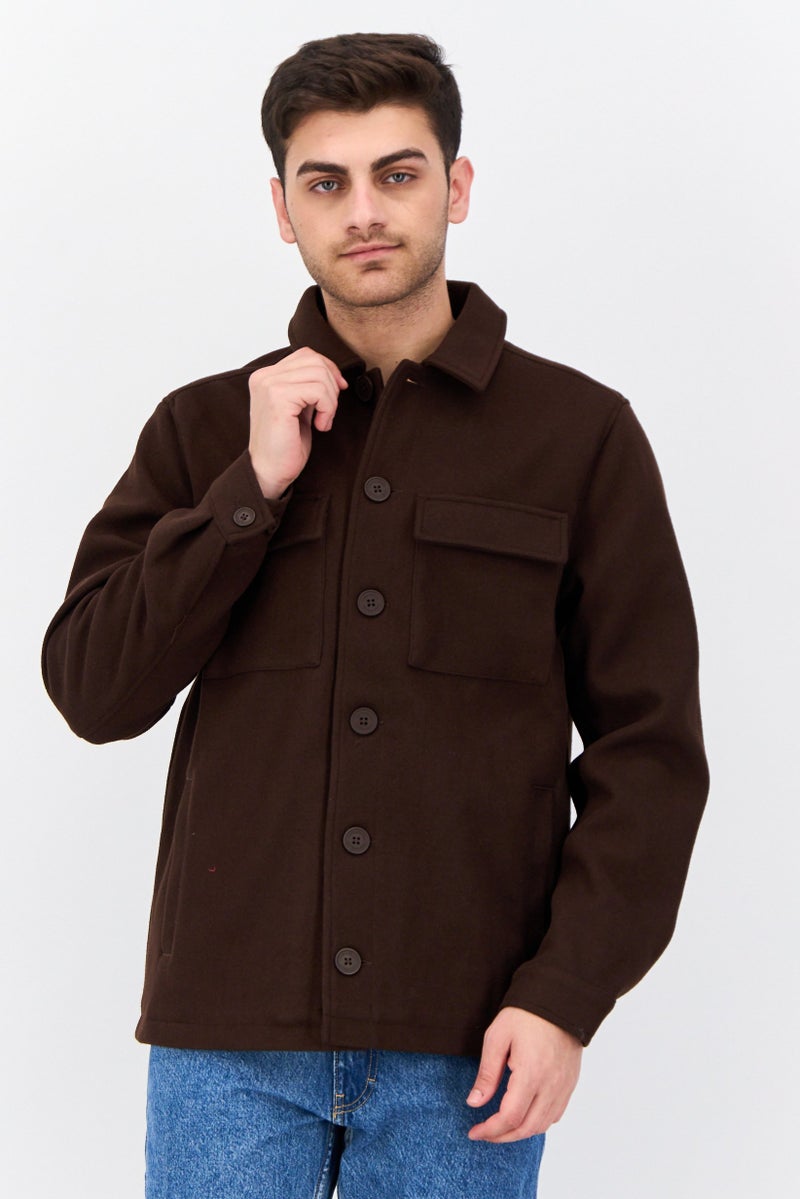 Threadbare Men Solid Long Sleeves Jacket Shirt, Dark Brown - Image 1