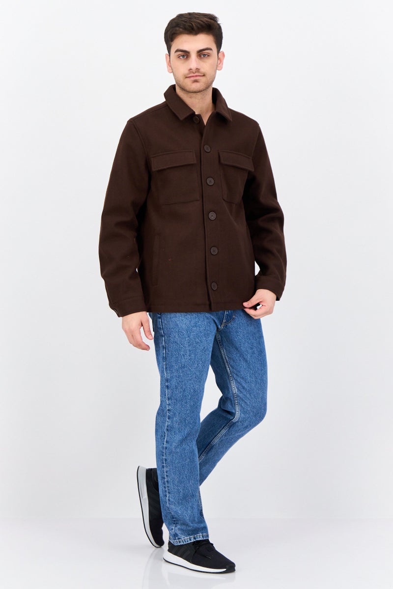 Threadbare Men Solid Long Sleeves Jacket Shirt, Dark Brown - Image 4