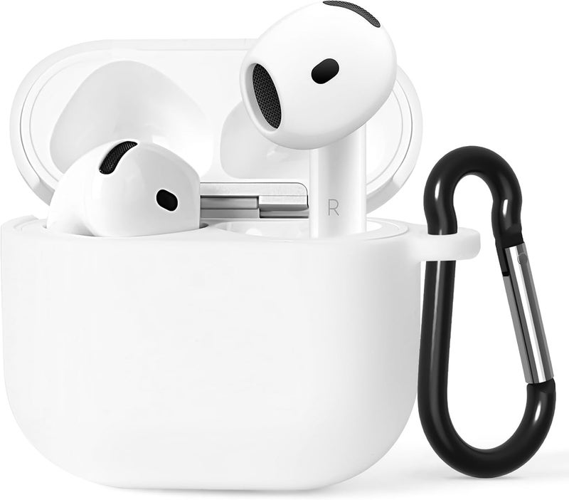 Geekria Silicone Case Cover Compatible with Apple AirPods 4 True Wireless Earbuds, Protective Earphones Skin Cover with Keychain Hook, Charging Port Accessible (White) - Image 2