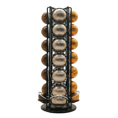 Miuly Coffee Capsule Holder For Nespresso Vertuoline, Coffee Capsule Stands Rotating Pod Rack holds 28 Nespresso Vertuo Pods, Black - Image 1