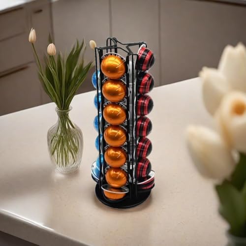 Miuly Coffee Capsule Holder For Nespresso Vertuoline, Coffee Capsule Stands Rotating Pod Rack holds 28 Nespresso Vertuo Pods, Black - Image 5
