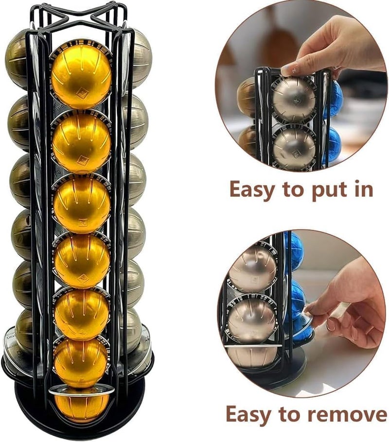 Miuly Coffee Capsule Holder For Nespresso Vertuoline, Coffee Capsule Stands Rotating Pod Rack holds 28 Nespresso Vertuo Pods, Black - Image 4