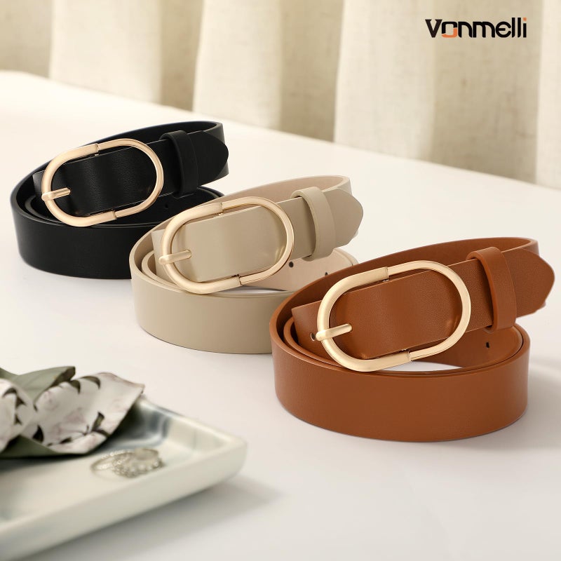 VONMELLI 3 Pack Women's Belts for Jeans Pants Fashion Gold Buckle Ladies Dress Belt - Image 3