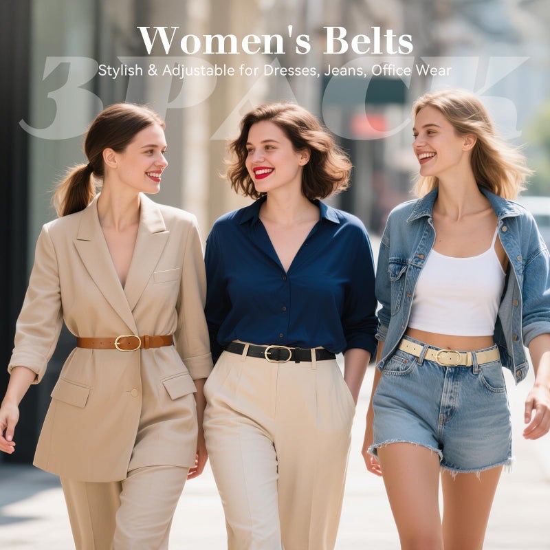 VONMELLI 3 Pack Women's Belts for Jeans Pants Fashion Gold Buckle Ladies Dress Belt - Image 2