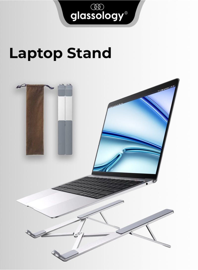 جلاسولوجي Adjustable Laptop Stand – Sleek, foldable aluminum stand for desks. Ergonomic, portable & lightweight. Compatible with MacBook, Chromebook, MateBook & more. Stay cool, work smarter - Image 1