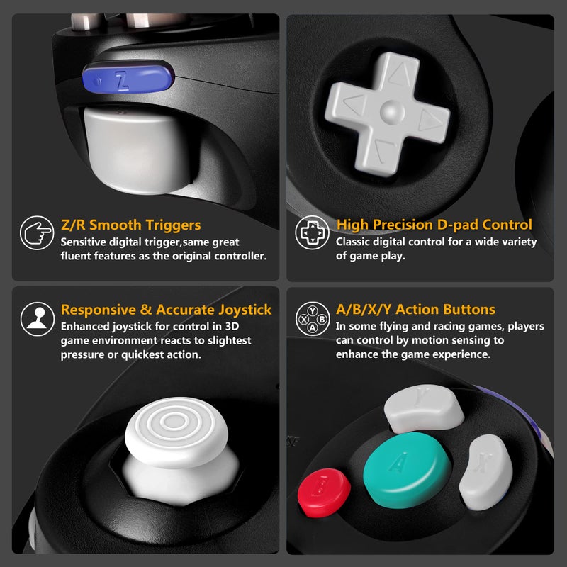 FIOTOK Gamecube Controller, Classic Wired Controller for Wii Nintendo Gamecube (Black) - Image 4