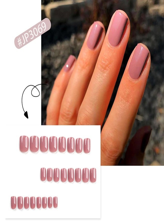Bridge Cutters Solid Color Press On Nails Short Square Fake Nails Matte Nails Acrylic Artificial Nails Solid Color Nails Women's And Girls' Nail Salon 24 Pcs JP3069 - Image 2