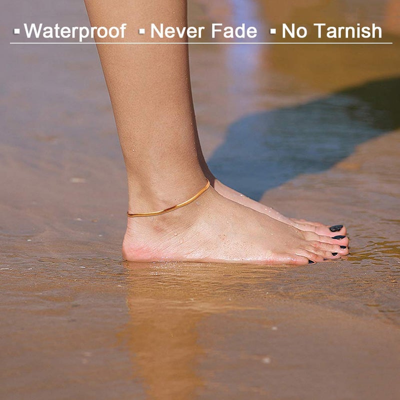 QJLE Gold Anklets for Women Waterproof,18K Gold Plated Womens Anklet Ankle Bracelets for Women Summer Beach Jewelry - Image 3