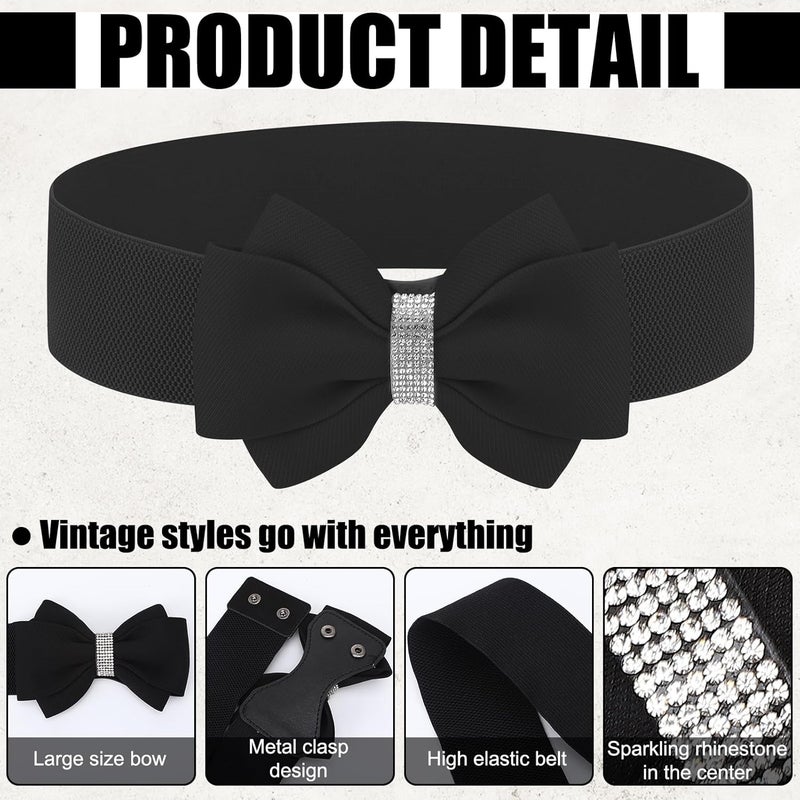 Women’s Rhinestone Bow Elastic Wide Waist Cincher Dress Decorative Belt, Colorful 3PCS - Image 3