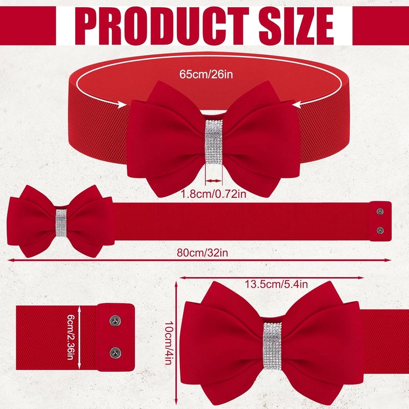 Women’s Rhinestone Bow Elastic Wide Waist Cincher Dress Decorative Belt, Colorful 3PCS - Image 2