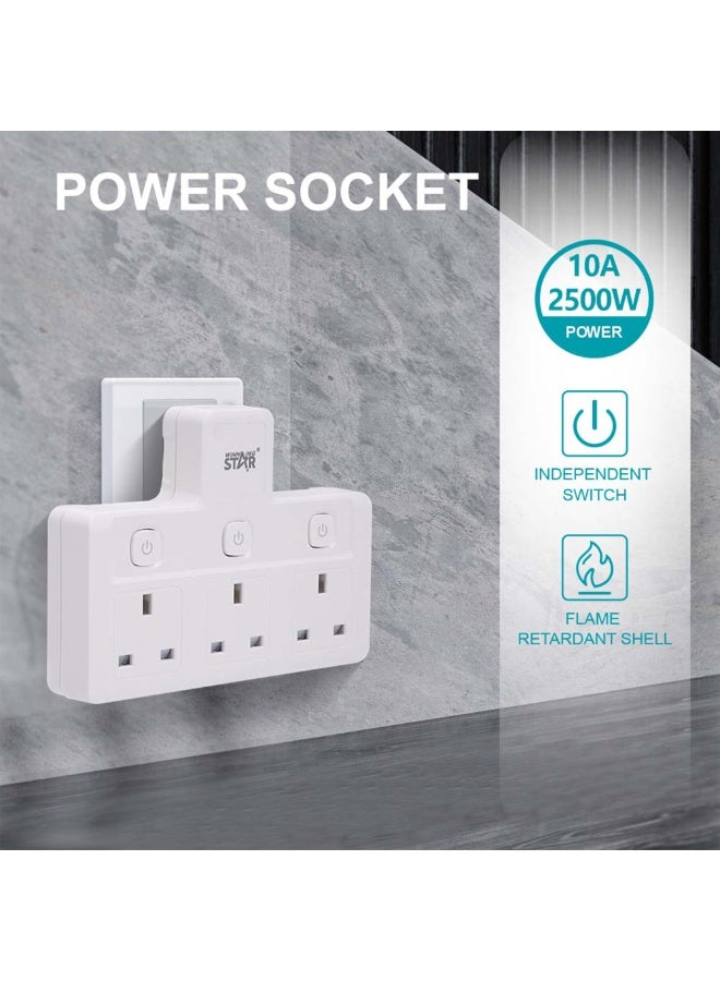Winning Star UK Plug Extension Socket – 3 Outlets, 2500W, 10A, Fire-Retardant (ST-1086-3) - Image 2