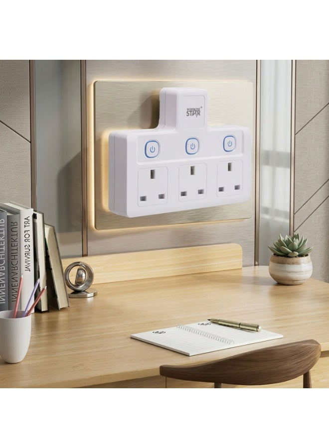 Winning Star UK Plug Extension Socket 3 Outlets, 2500W 10A Multiple Power Strip Extension Plug, Triple UK Plug Extender Extension Board, Fire-Retardant Surge Protector for Home, Kitchen & Office (ST-1086-3) - Image 2