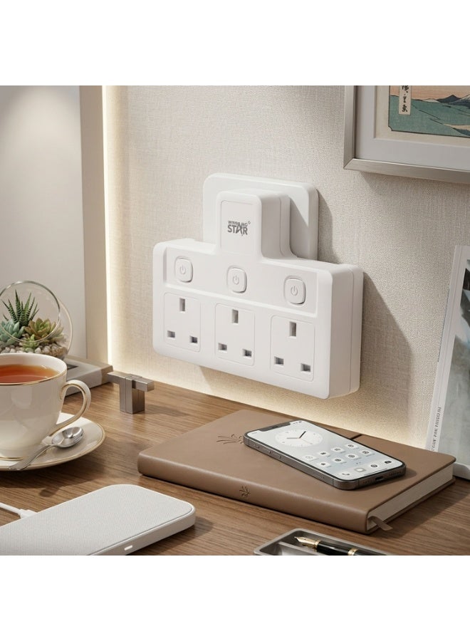Winning Star UK Plug Extension Socket 3 Outlets, 2500W 10A Multiple Power Strip Extension Plug, Triple UK Plug Extender Extension Board, Fire-Retardant Surge Protector for Home, Kitchen & Office (ST-1086-3) - Image 3