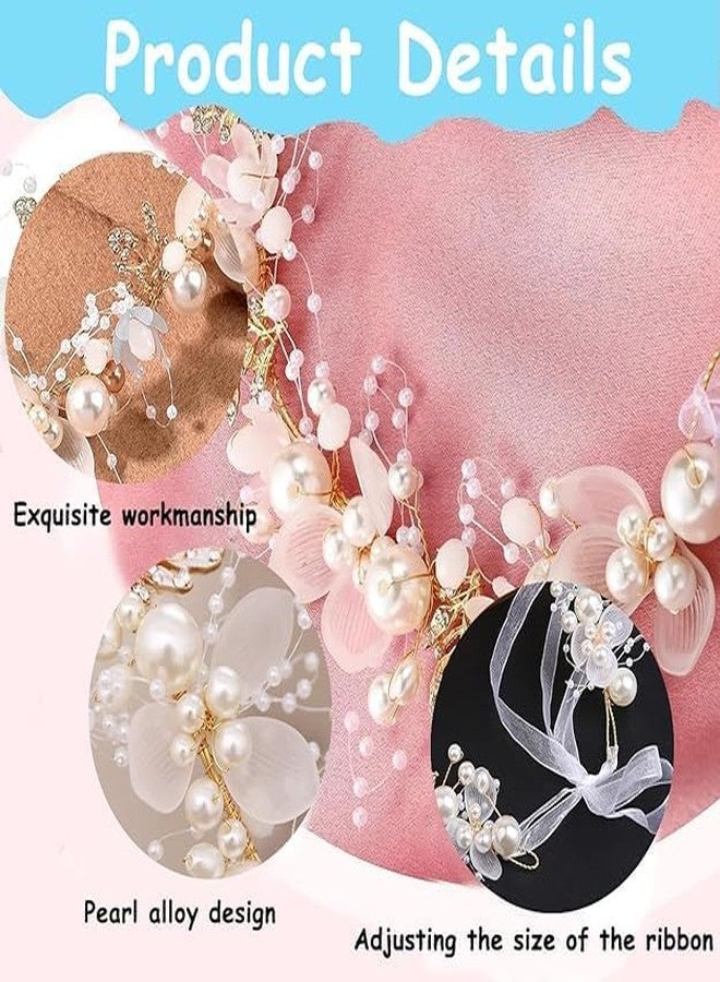 MATSON Tiara For Women,Hair Band For Girls,Hair Accessories For Women Wedding, Pearl Flower Crown Bridal Flower Hairband For Girls Baby Hair Party Birthday Dress Up Wedding - Image 3
