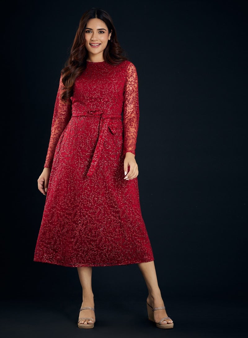 Zigzag Red Lace Midi Dress - Image 2