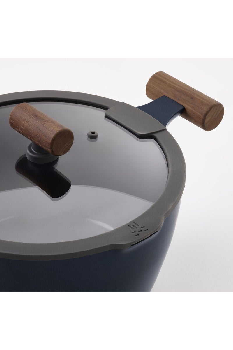 Pot with lid, non-stick coating glass/wood black-blue, 5 l - Image 5