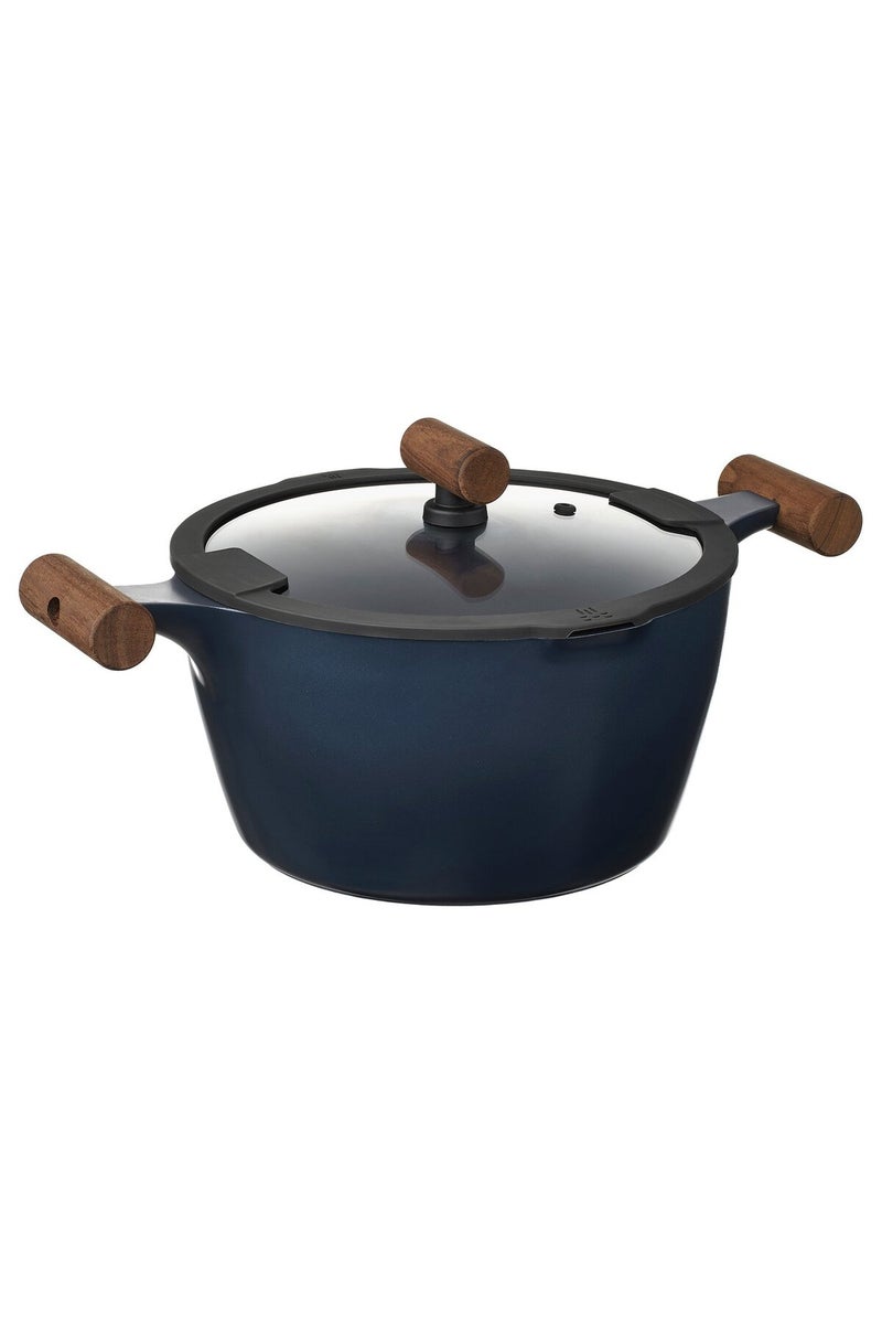 Pot with lid, non-stick coating glass/wood black-blue, 5 l - Image 1