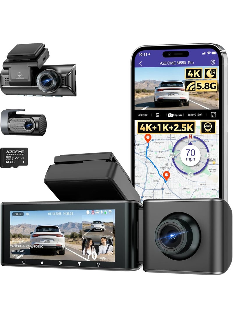 AZDOME M550 Pro 4K 3 Channel Dash Cam with AZDOME 256GB TF Card, Larger Storage Capacity - Image 2