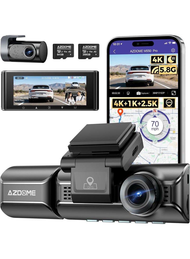 AZDOME M550 Pro 4K 3 Channel Dash Cam with AZDOME 256GB TF Card, Larger Storage Capacity - Image 1