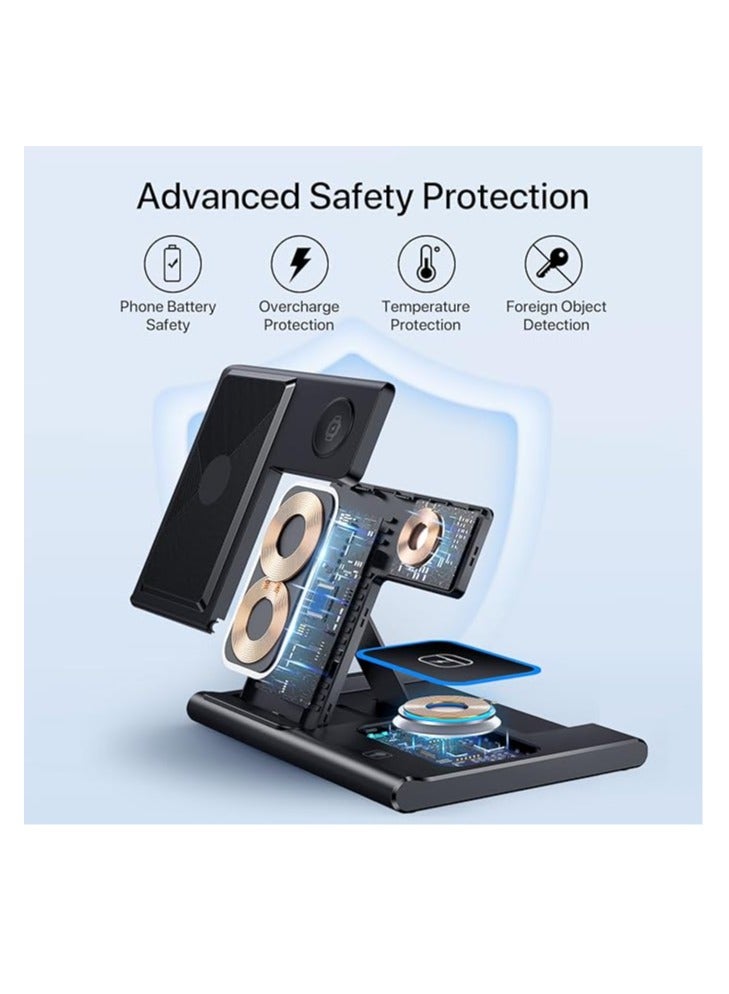 Wireless charging dock, 3-in-1 foldable fast charging dock, wireless charger stand/suitable for mobile phones/headphones/watches, black color - Image 2