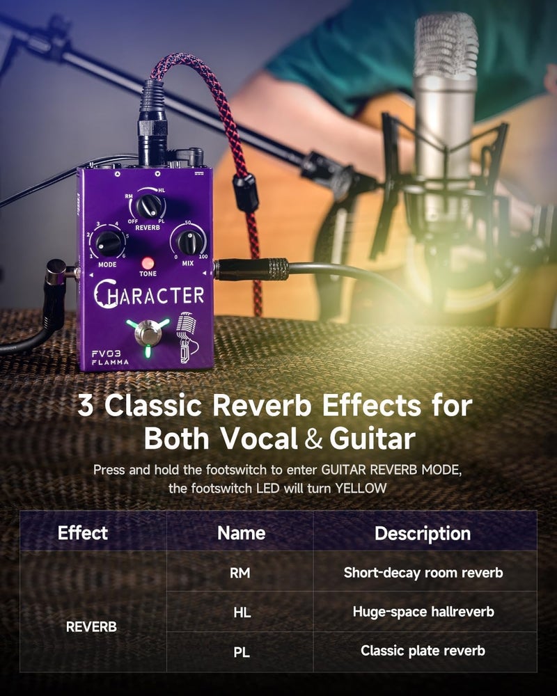 FLAMMA FV03 Vocal Effects Pedal Voice Processor Vocal Amplifier Stompbox Voice Changing Sounds Like Robot Male Female Baby with Delay Reverb Effects for Polishing Up Vocals Includes Guitar Playing - Image 3