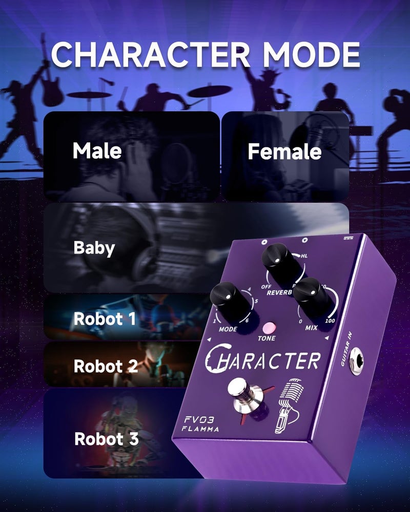 FLAMMA FV03 Vocal Effects Pedal Voice Processor Vocal Amplifier Stompbox Voice Changing Sounds Like Robot Male Female Baby with Delay Reverb Effects for Polishing Up Vocals Includes Guitar Playing - Image 2