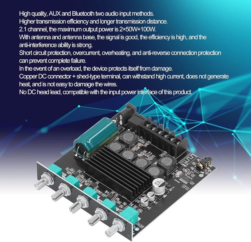 WALFRONT Amplifier Board, 2.1 Channel Audio Power Module, AUX Input, Short Circuit Protection, High Efficiency Subwoofer Amplifier for DIY Home Theater, Speakers - Image 5