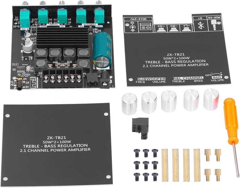 WALFRONT Amplifier Board, 2.1 Channel Audio Power Module, AUX Input, Short Circuit Protection, High Efficiency Subwoofer Amplifier for DIY Home Theater, Speakers - Image 1