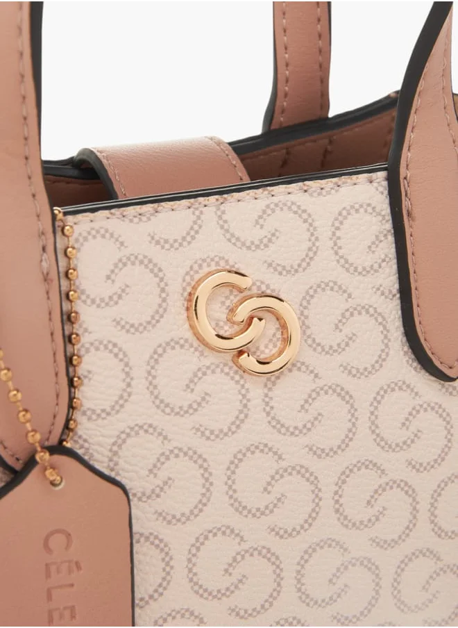 Celeste Womens Monogram Print Tote Bag With Adjustable Strap And Top Handles